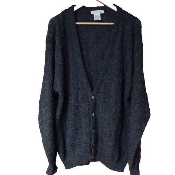 Columba Reid 100% Wool Sweater Mens Medium Dark Gray Fisherman Cable Knit - Picture 1 of 6